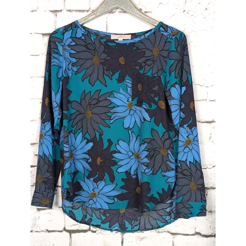 LOFT Dark Floral Pocket Tunic Career Office Casual Boho Relaxed Fit Size Small